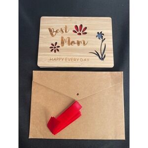 Mothers Day Wooden Card Engraved Best Mom Happy Every Day with Envelope
